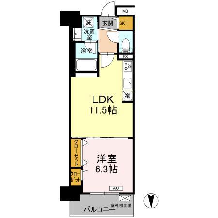 グランセジュール大国町(1LDK/3階)の間取り写真