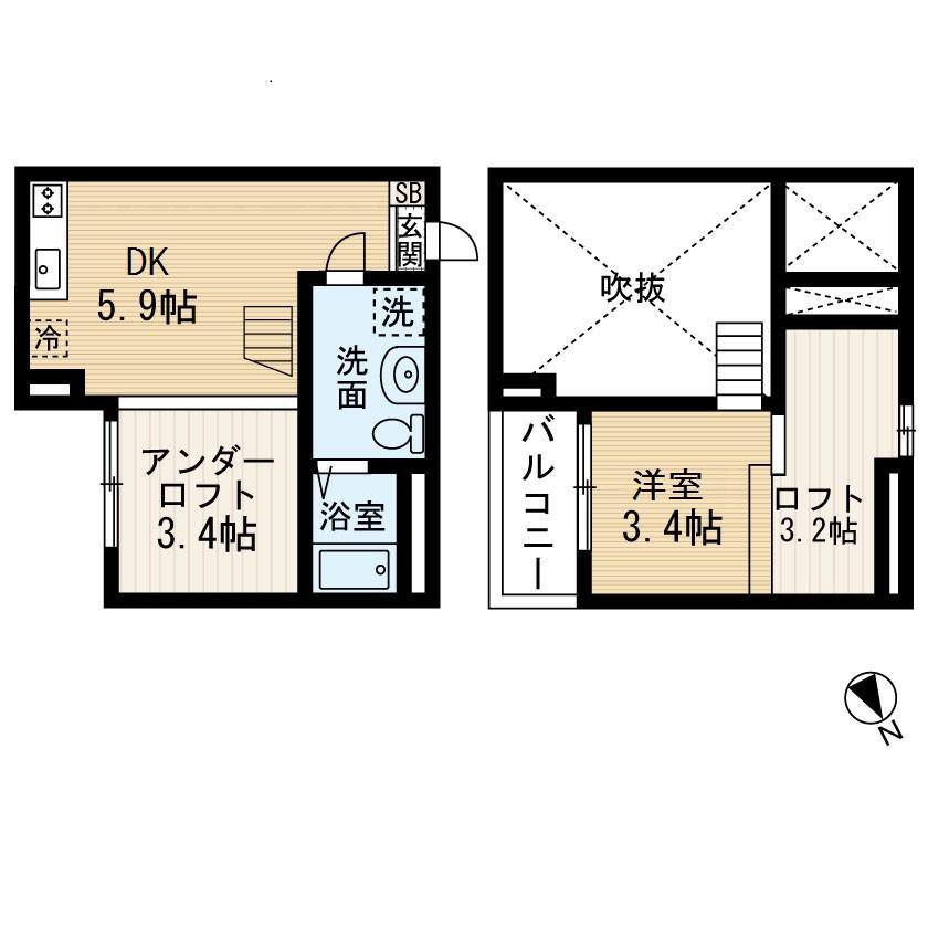 プランドール本地通(1DK/1階)の間取り写真