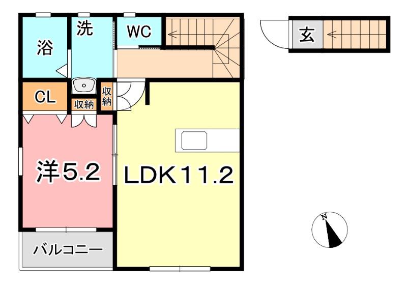 RE-LIFE沖(1LDK/2階)の間取り写真