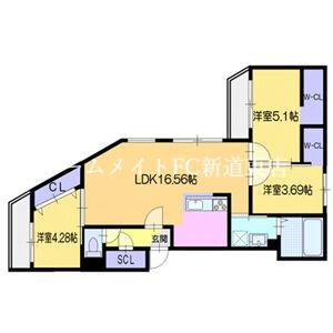 ラ・シュエット北大前(3LDK/4階)の間取り写真