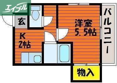 ファミール野田屋町(1K/2階)の間取り写真