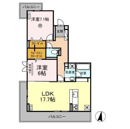 SINFARIA六本松(2LDK/2階)の間取り写真