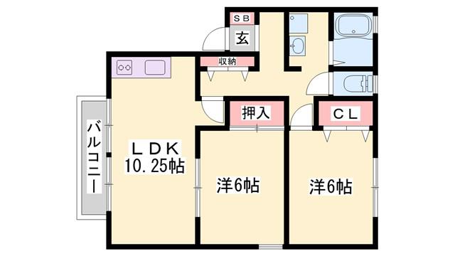 ラ・メゾンクレール(2LDK/2階)の間取り写真