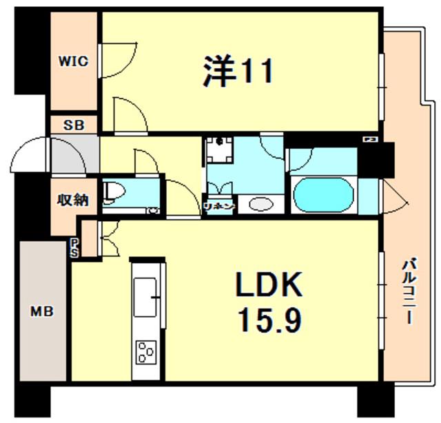ジークレフ新神戸タワー(1LDK/37階)の間取り写真