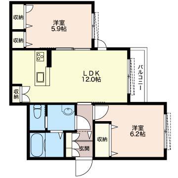 グラン・メゾン芝(2LDK/2階)の間取り写真