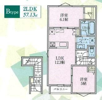 サンアルカス生田(2LDK/2階)の間取り写真