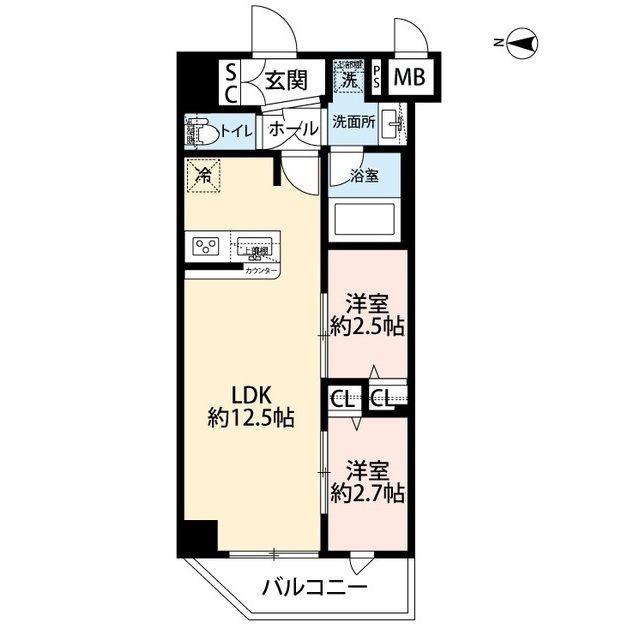 プレール・ドゥーク亀戸小村井(2LDK/4階)の間取り写真