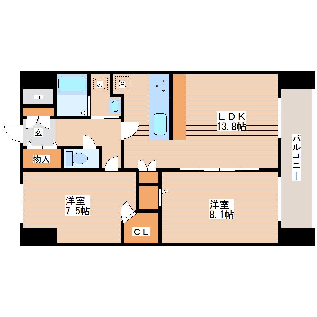 アークデュオ仙台苦竹(2LDK/7階)の間取り写真