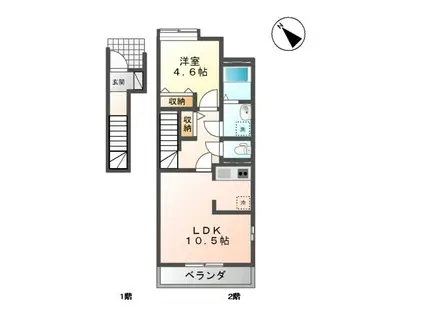 PARTIR北夕顔瀬(1LDK/2階)の間取り写真