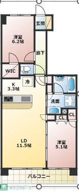 プライム西八王子(2LDK/6階)の間取り写真