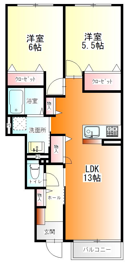 コクーンパレス横濱瀬谷D(2LDK/1階)の間取り写真