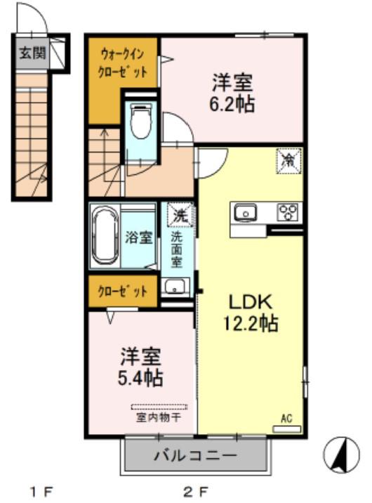 グランデII(2LDK/1階)の間取り写真