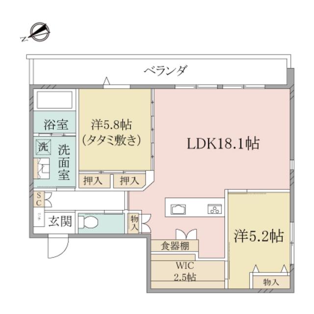 ヘーベルヴィレッジ目黒東が丘(2LDK/3階)の間取り写真