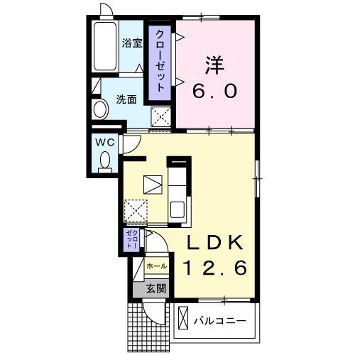 ＪＲ阪和線 和泉府中駅 徒歩9分 2階建 築3年(1LDK/1階)の間取り写真