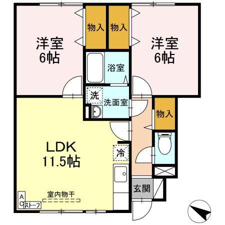 セジュール K(2LDK/1階)の間取り写真