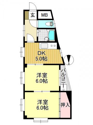 ロイヤルハイツ瓜破(2DK/3階)の間取り写真