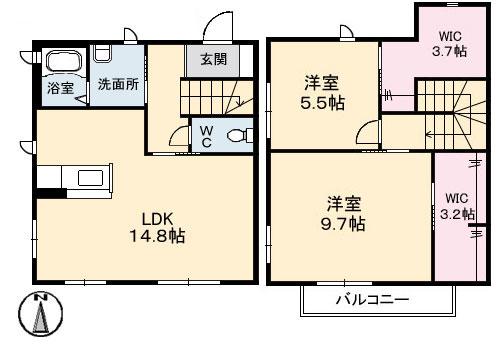 SKY LIGHT(2LDK/1階)の間取り写真