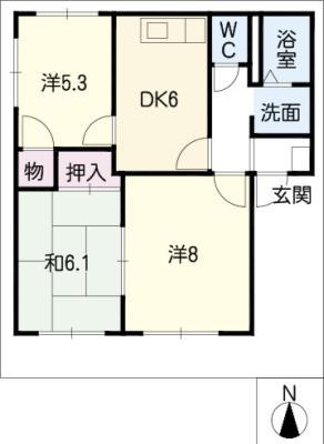 ラフォーレビラA・B(3DK/1階)の間取り写真