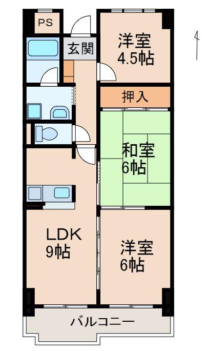 ヤマイチPLAZA サンシティ広瀬(3LDK/6階)の間取り写真