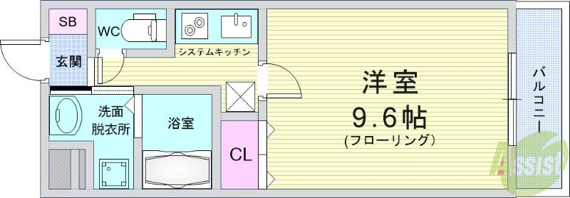 GRANDIR服部(1K/1階)の間取り写真