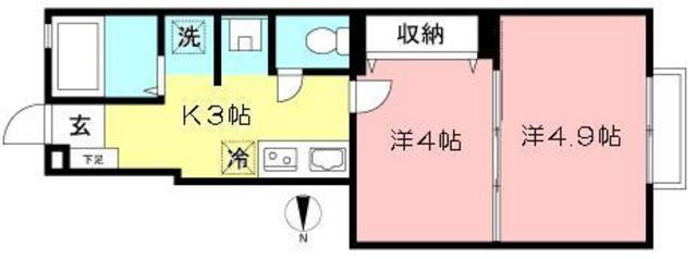 下北沢テラス1号棟(2K/1階)の間取り写真