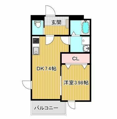 シャロム西子飼(1DK/3階)の間取り写真