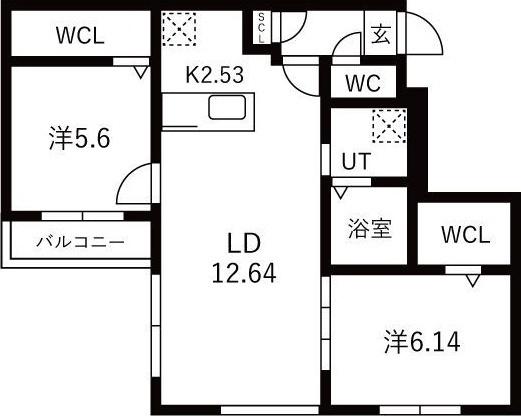 VILLAGE KOTONIヴィレッジ琴似(2LDK/3階)の間取り写真