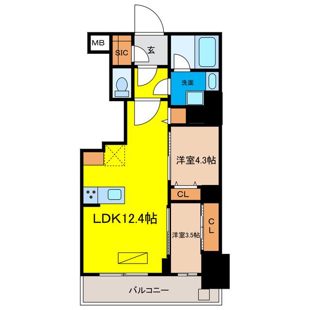 アーバネックス谷町四丁目(2LDK/13階)の間取り写真