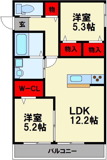 カメリアコートII(2LDK/1階)の間取り写真