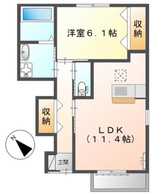 アマカワ エスポア(1LDK/1階)の間取り写真