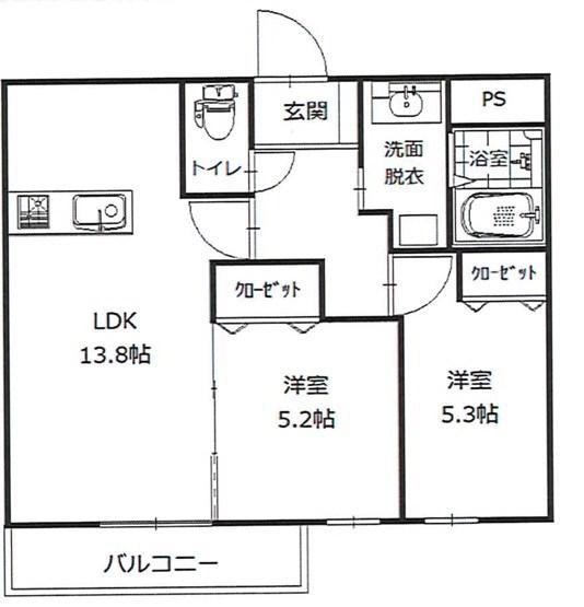 RIVIERE西宮(2LDK/2階)の間取り写真