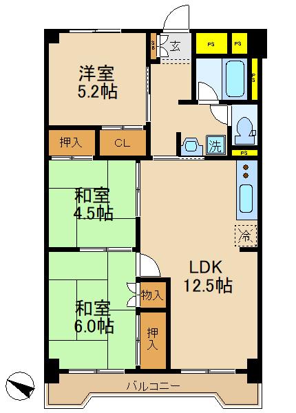 ジュウエル常盤平(3LDK/10階)の間取り写真