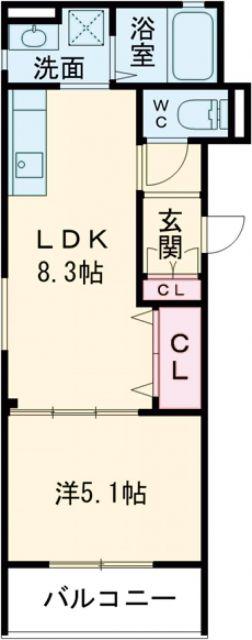 クリエオーレ岡山(1LDK/1階)の間取り写真