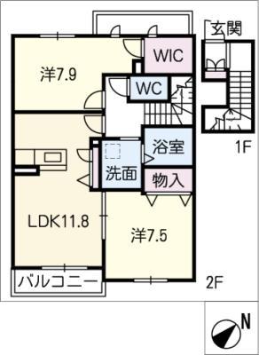 テラスみのり(2LDK/2階)の間取り写真