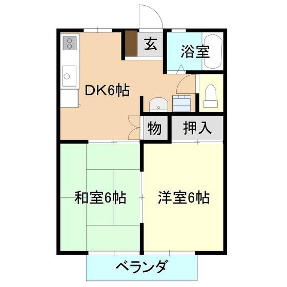 中野ハイツB棟(2DK/2階)の間取り写真