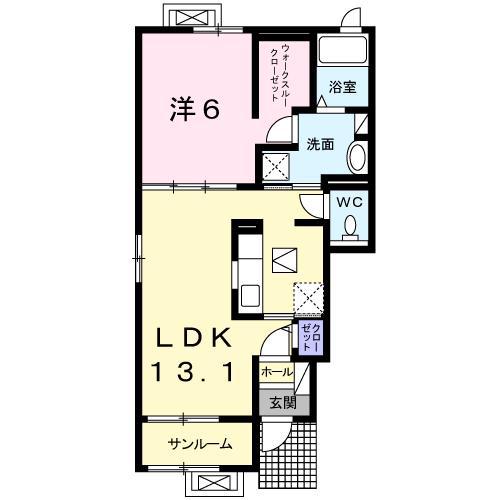 プラシードA(1LDK/1階)の間取り写真