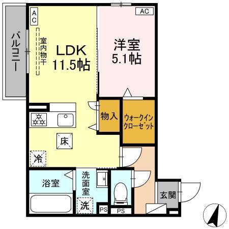 プルミエール今之浦(1LDK/1階)の間取り写真