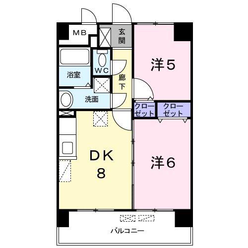 スカイウィング(2DK/8階)の間取り写真