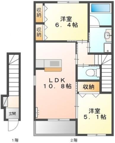 まゆ山壱番館(2LDK/2階)の間取り写真