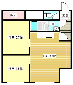 東1条ハイツ(2LDK/3階)の間取り写真