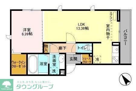 カーサ L(1LDK/3階)の間取り写真