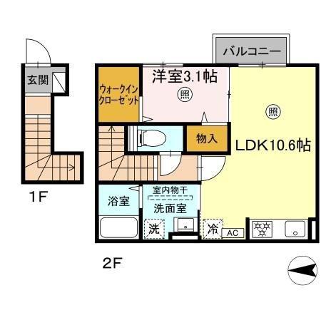 PREMILIFE中春日(1LDK/2階)の間取り写真