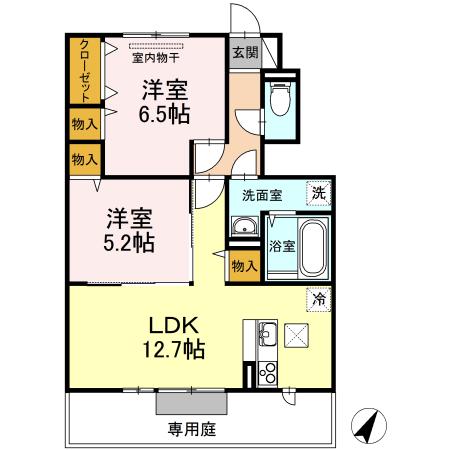 ブランシュール(2LDK/1階)の間取り写真