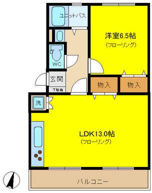 室内リノベーション済物件(1LDK/2階)の間取り写真