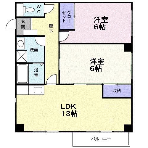 シャルマン上二番館(2LDK/1階)の間取り写真