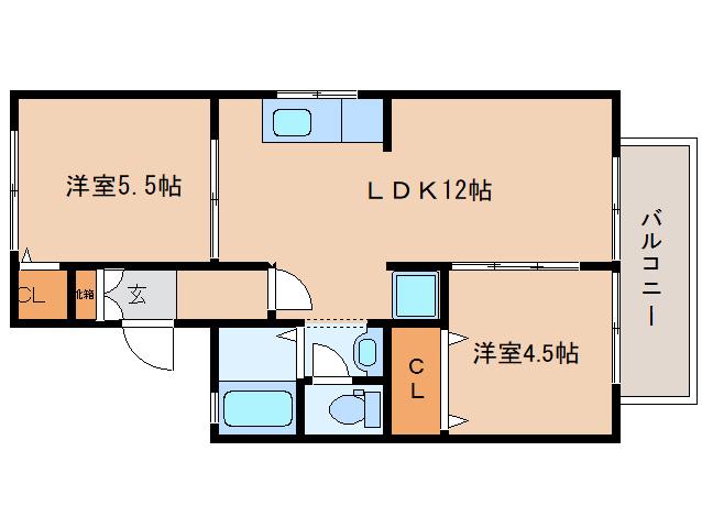 セジュール高の原C(2LDK/1階)の間取り写真