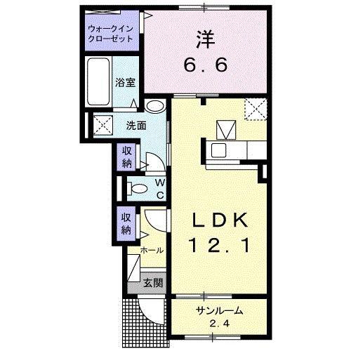 ラディーナA(1LDK/1階)の間取り写真