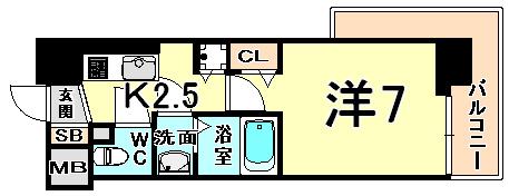 フラシア東難波(1K/10階)の間取り写真