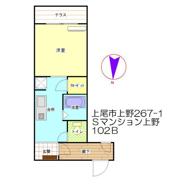 Sマンション上野(1K/1階)の間取り写真
