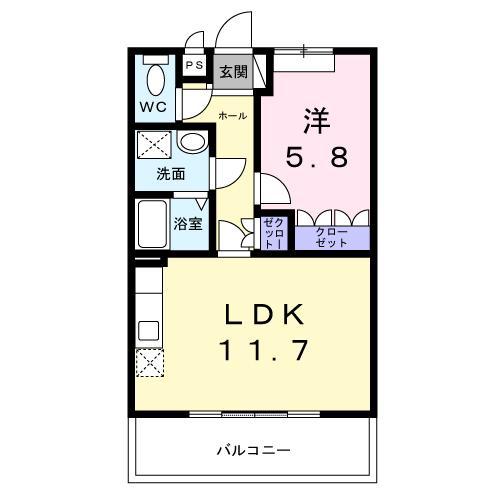 ラディッシュVI(1LDK/2階)の間取り写真
